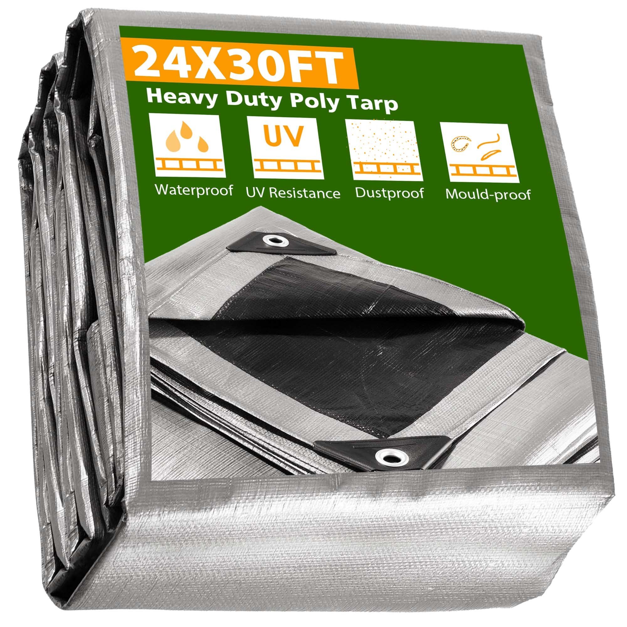 24x30ft Heavy Duty Poly Tarp/ Silver+Black 24x30ft Heavy Duty Poly Tarp/ Silver+Black